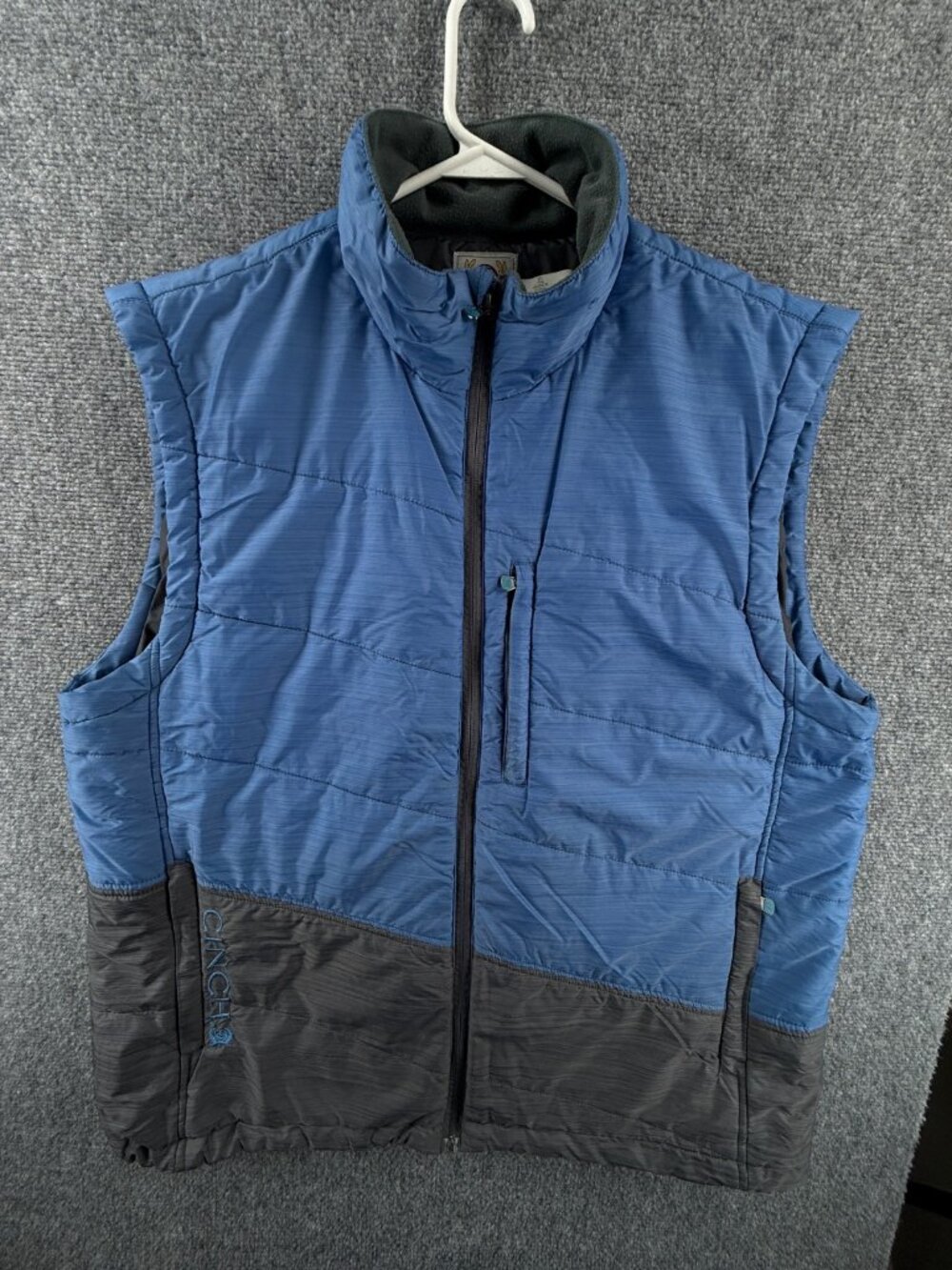 Cinch Blue Gray Puffer Vest Full Zip Pockets Logos XL Adult Nylon Polyester